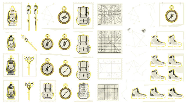 Collection of vintage gold pocket watches, keys, and ornate jewelry pieces