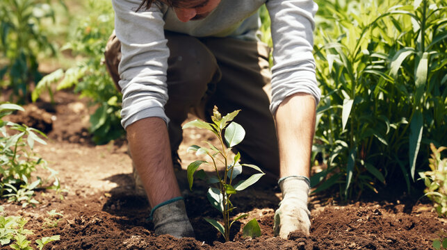 Planting new life gardening action community garden nature scene outdoor environment close-up view sustainability concept