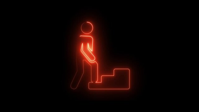 Glowing neon orange color Treadmill machine icon isolated on black background. Runner training on gym machine animation.