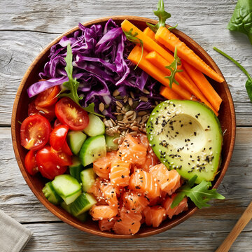 Vibrant healthy salad bowl kitchen food photography indoor top view nutrition and wellness