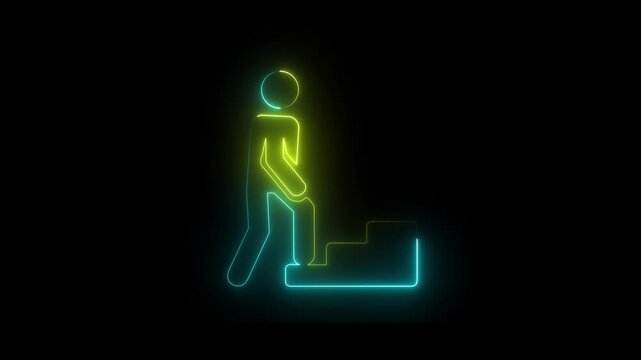Glowing neon navy green and pink color Treadmill machine icon isolated on black background. Runner training on gym machine animation.