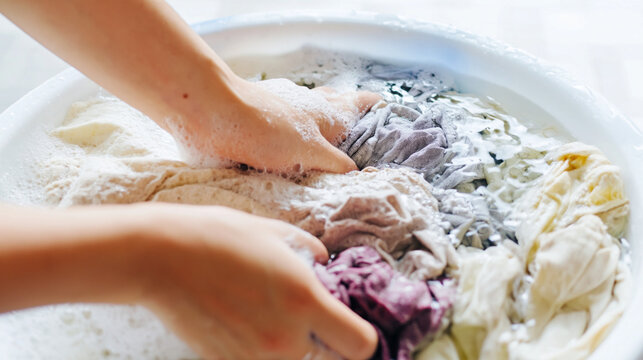 Washing colored fabrics home photo indoor close-up textile care techniques