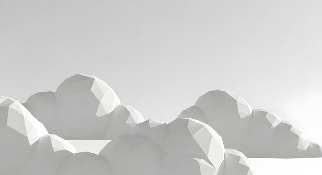Minimalist Abstract Low Poly White Clouds Composition Set Against A Clean Bright Grey Background
