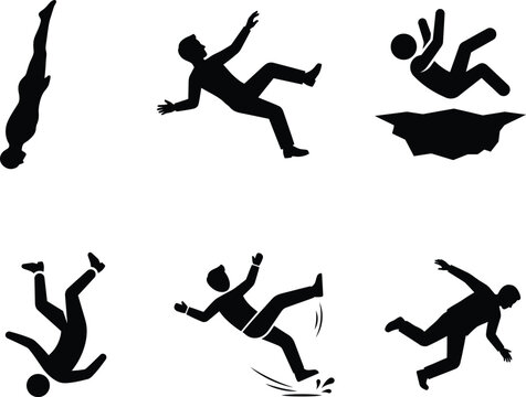 black silhouettes of people falling down in various positions and movements