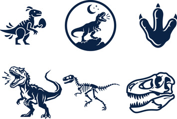 Dinosaur icons and silhouettes including TRex and Velociraptor  various poses and views © Saidurra12