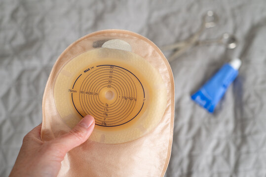 Ostomy bag and paste for fixing to the bed.