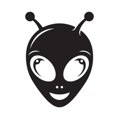 Naklejka premium Friendly alien head vector icon with antennae and large eyes for extraterrestrial character design