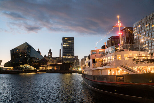 Boat At Royal Albert Dock Liverpool Area At Evening