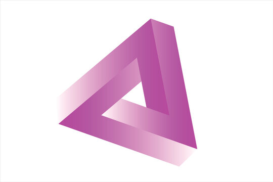 Isometric impossible Penrose triangle on pink Confusion, impossibility, imagination and unity of opposites. Flat design. Eps10