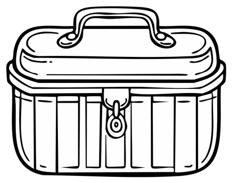 Stylized Outline Illustration of a Vintage Tackle Box with Handle and Latch