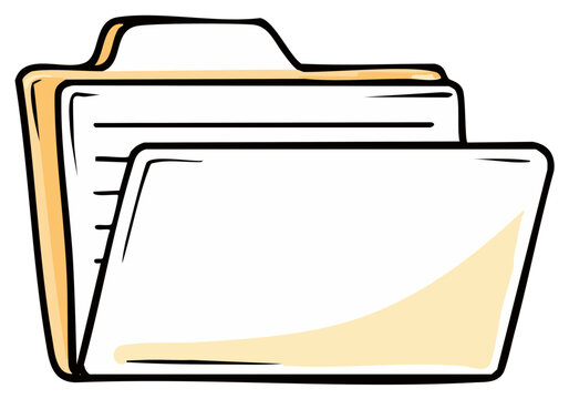 Open File Folder with Documents and Label Tab Hand Drawn Illustration