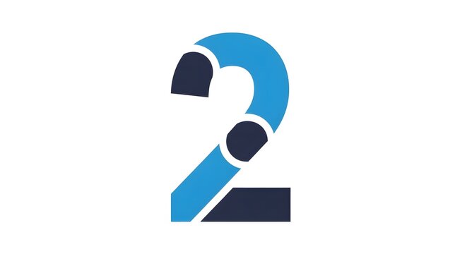 Geometric number 2 logo design, minimalist flat vector numeral two icon crafted with blue and dark navy corporate segments, isolated on a white background