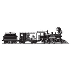 Vintage steam locomotive train silhouette with freight car and tender black and white vector illustration for transportation and logistics design © Zulfa