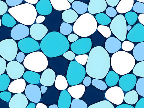 Abstract blue and white pebble pattern vector background, seamless organic stone mosaic texture