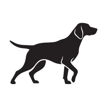 Hunting dog silhouette vector icon with alert standing pose for pet services and animal branding