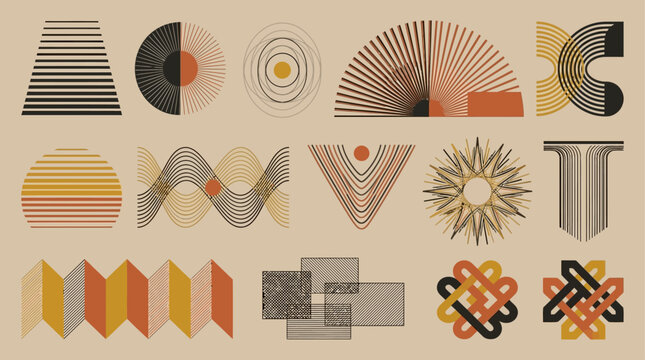 Abstract Geometric Shapes and Patterns in Retro Design Style