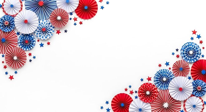 American 4th july celebration patriotic paper rosettes stars and festive red white and blue decorations