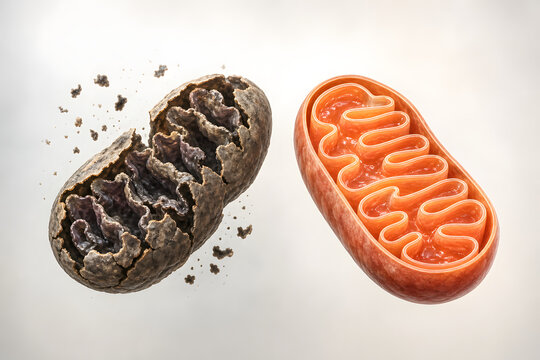 Aging and healthy mitochondria cellular energy comparison