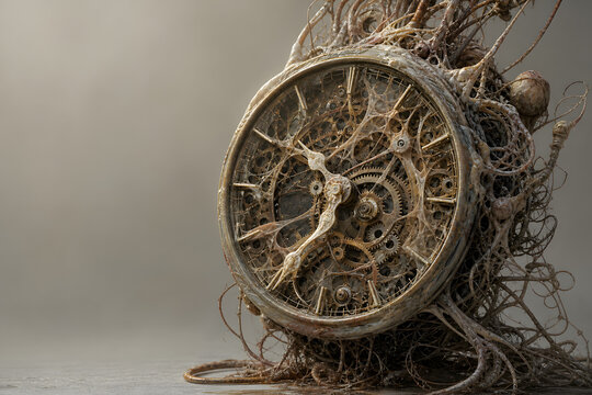 Reverse Time Clock Entangled With Organic Gears