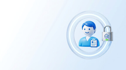 Fototapeta premium Patient profile medical record healthcare icon secure data privacy protection user avatar blue color digital security medical information locked access
