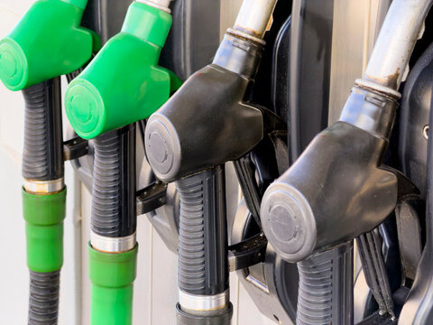 Close up of gas station nozzles 