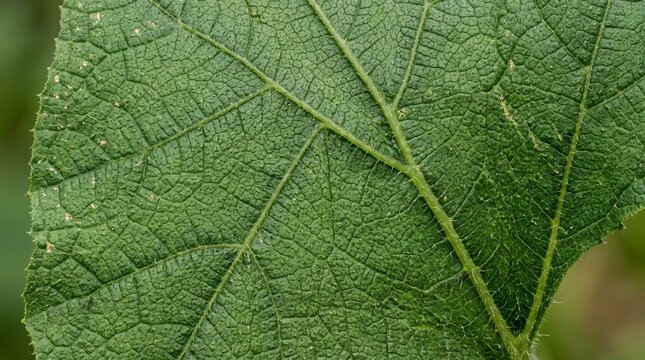 Detailed texture of green leaf surface with small hairs and serrated edge