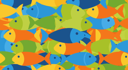 Obraz premium Vibrant School of Colorful Cartoon Fish Swimming Together - Seamless Pattern