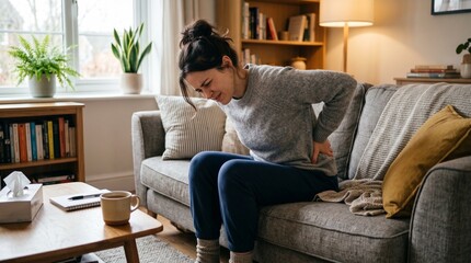Obraz premium Physical therapist examining patient on couch in living room