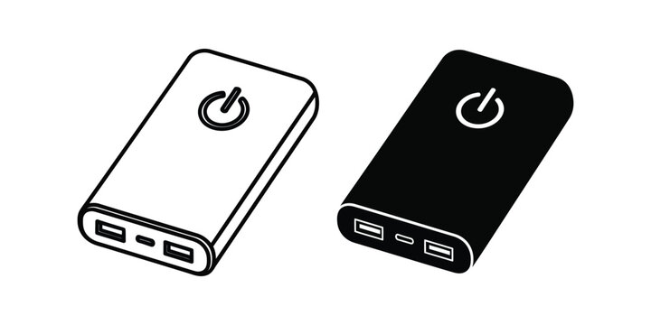 Portable power bank in outline and solid black against a clean backdrop for digital use