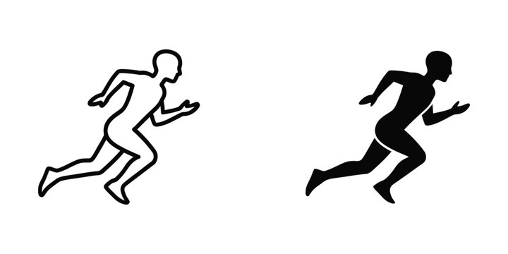 Silhouette runner in motion against a clean white background with copy space for design