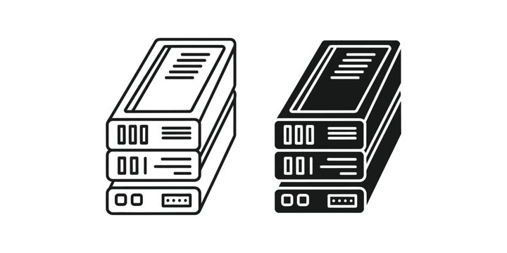 Two stacks of external hard drives in line art and solid fill styles against a white background for data storage concepts