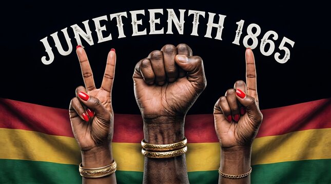 Juneteenth Empowerment Poster Design, Raised Black Hands Freedom Celebration Artwork