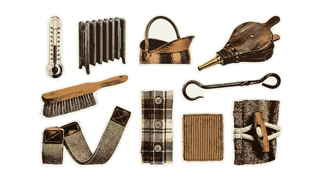 Collection of vintage tools and hardware items arranged on a for display