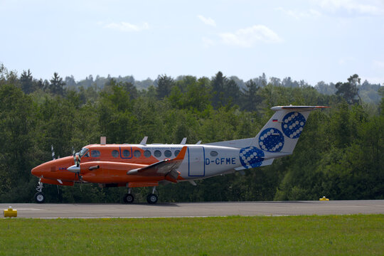 Flight Calibration Services (FCS) Beechcraft B300 King Air 350 propeller airplane registration D-CFME at Swiss Z&uuml;rich Airport on a spring noon. Photo taken June 13th, 2026, Zurich Kloten, Switzerland.