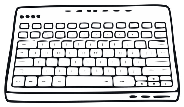 Minimalist outline drawing of a computer keyboard with keys and indicator lights, vector illustration