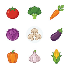 Fototapeta premium Collection of Fresh Vegetables and Produce Icons.