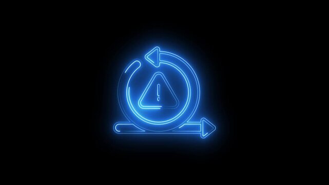 Neon glowing sign of a refresh icon with an exclamation mark warning symbol inside, representing a system error or update failure