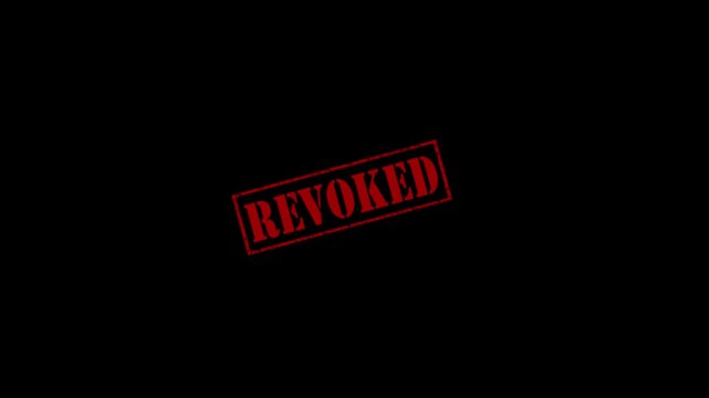 Revoked grunge red rubber stamp animation,False red square grunge stamp on background.