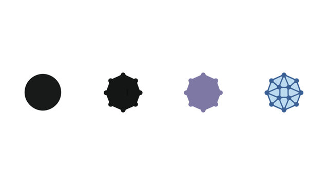 Geometric shapes with various colors on transparent background
