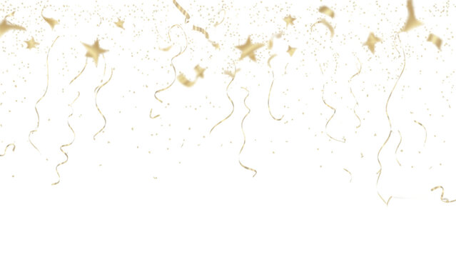 Shiny gold confetti and stars falling down for festive celebration and party event decoration Vector