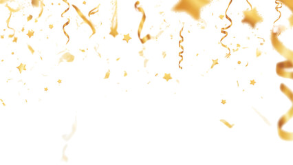 Shiny gold confetti and ribbons falling down for a festive celebration party event Vector © ANOWARUL