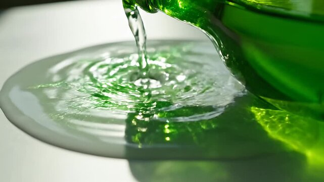 Green viscous liquid pouring onto a white surface