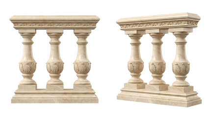 Fototapeta premium Elegant marble balustrade with ornate carvings, two different perspectives showcasing classical architectural element, perfect for grand staircases, balconies, or garden designs.