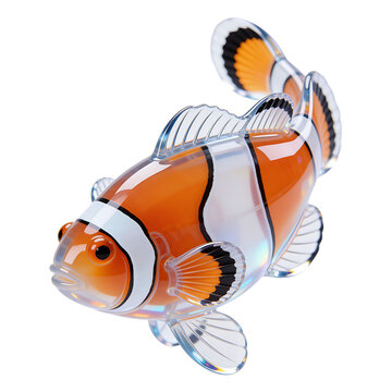3D Frutiger Aero Clownfish with Translucent Glass Texture, Y2K Nostalgic Aesthetic