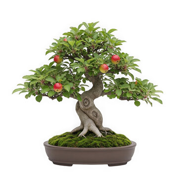 Bonsai tree with pink flowers in pot