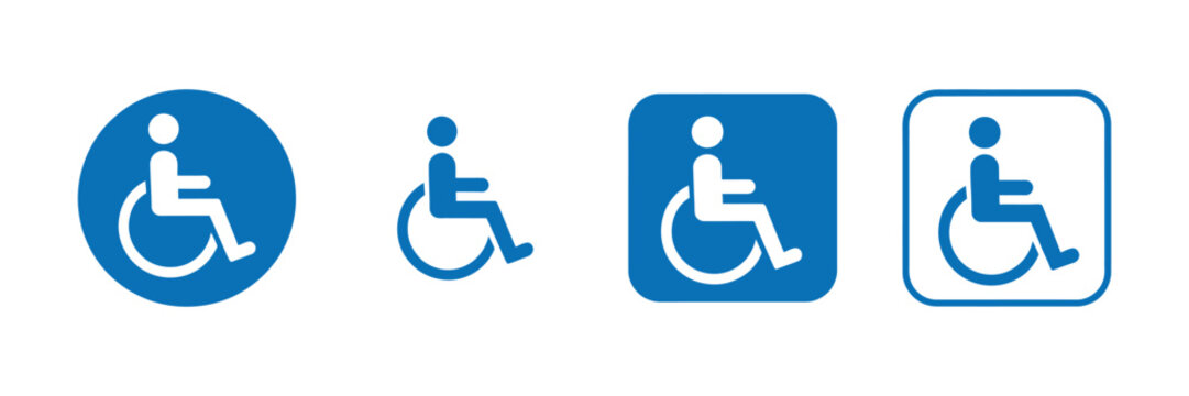 handicapped accessibility sign set, disability and wheelchair user symbols, inclusive design and public accessibility concept, clean modern vector illustration.