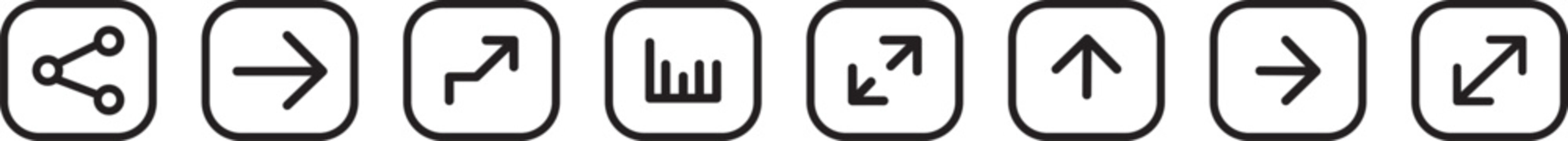 Business and finance icons: share arrow chart up graph arrows