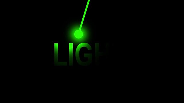 Neon green light text animation with swinging pendulum motion typography