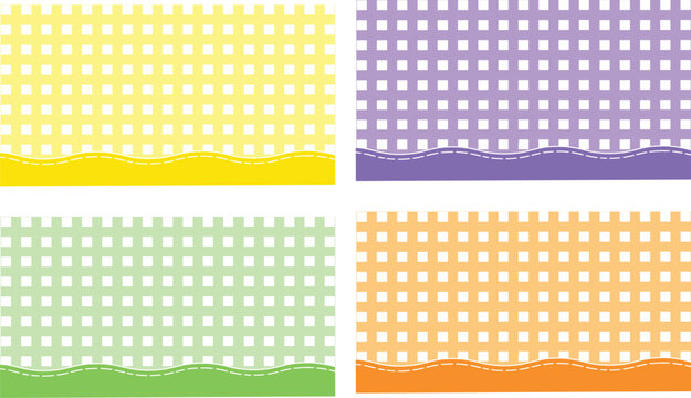 Pastel Gingham Checkered Pattern Background Set with Decorative Wavy Borders