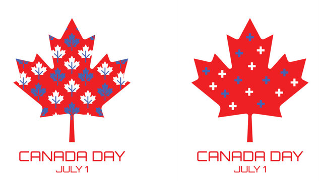 Canada Day July 1st Vector Illustration Set with Mini Maple Leaf Tree Pattern and Cross Plus Symbol Design for National Holiday